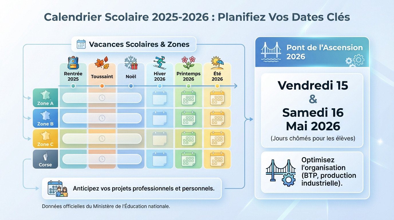 Calendrier scolaire 2025 2026 avec les zones académiques A B et C
