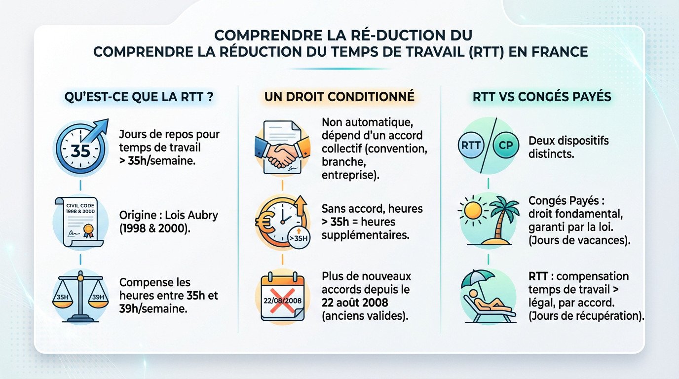 Calendrier et calculatrice illustrant le mécanisme de calcul des jours de RTT et du temps de travail en France