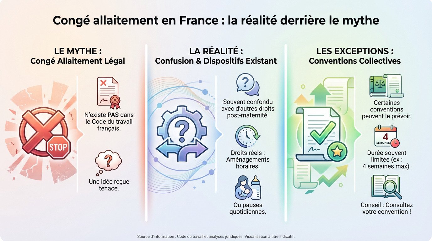 Mère active s'informant sur l'absence de congé allaitement spécifique en droit français