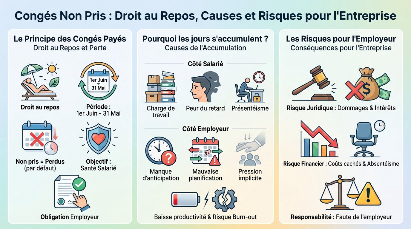 Illustration des risques liés aux congés payés non pris pour l'entreprise et le salarié