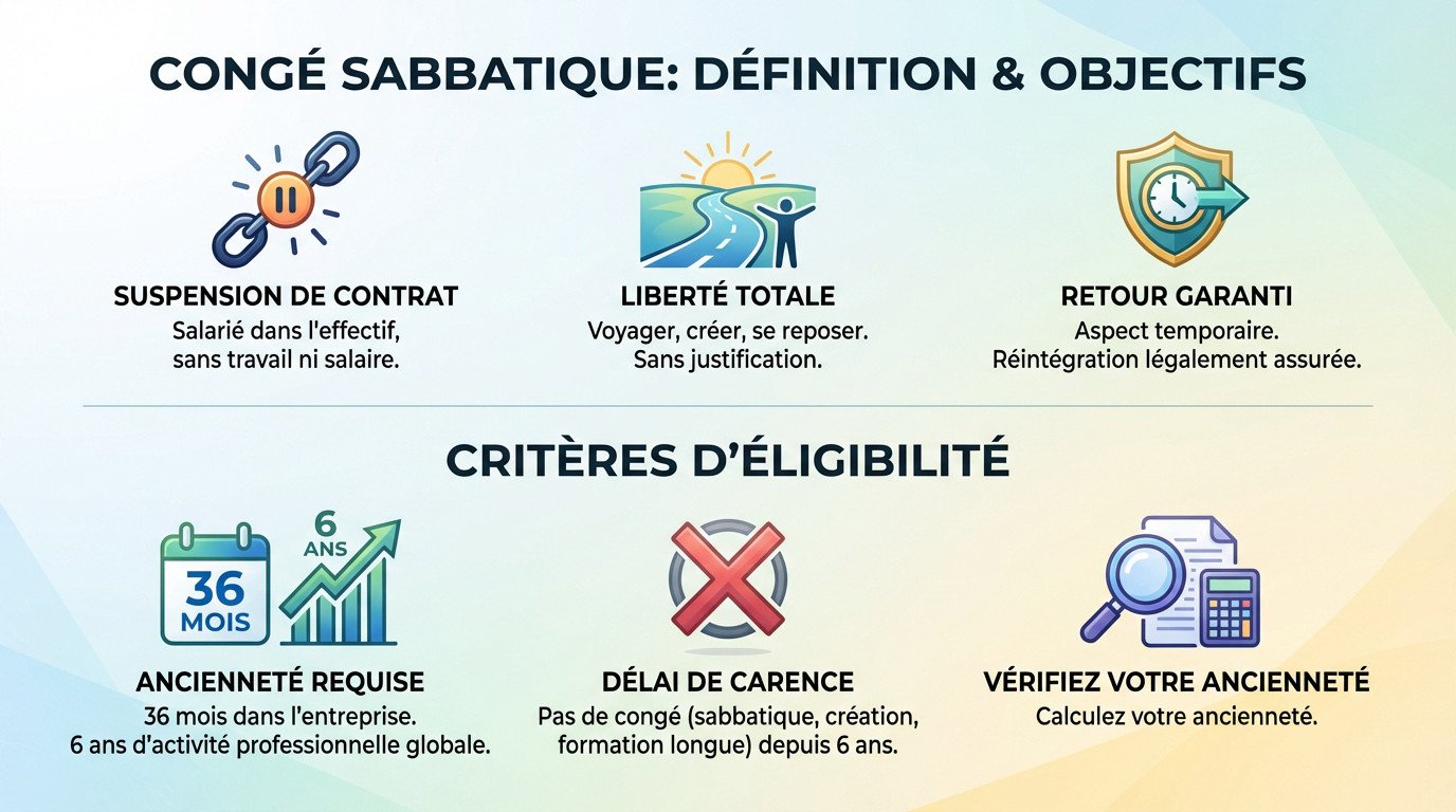 Illustration des conditions du congé sabbatique : ancienneté et suspension du contrat